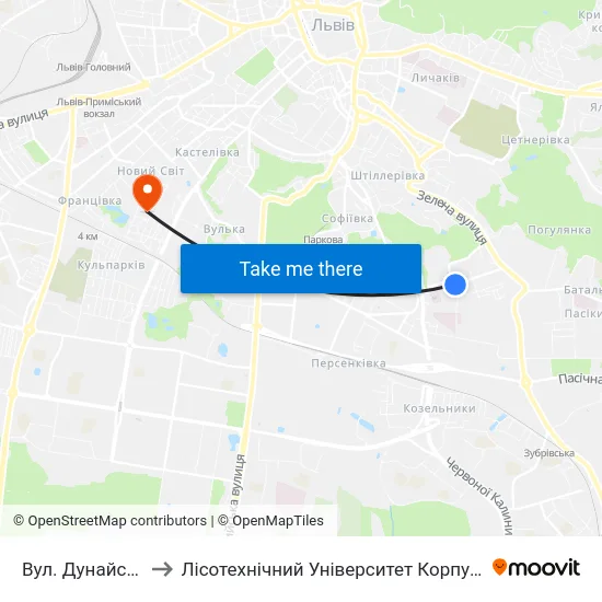 Вул. Дунайська to Лісотехнічний Університет Корпус № 1 map