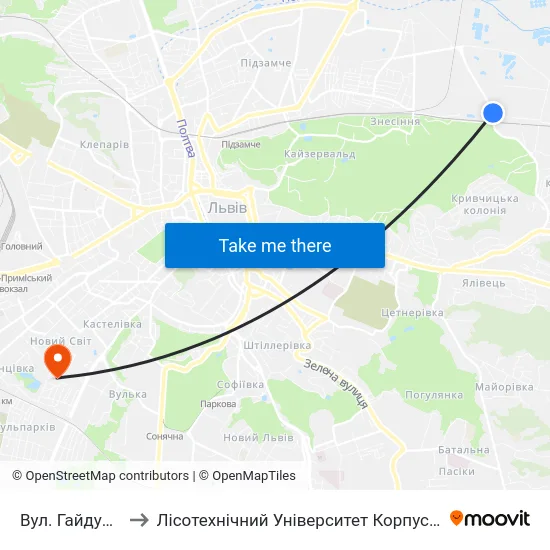 Вул. Гайдучка to Лісотехнічний Університет Корпус № 1 map