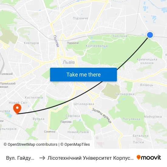 Вул. Гайдучка to Лісотехнічний Університет Корпус № 1 map