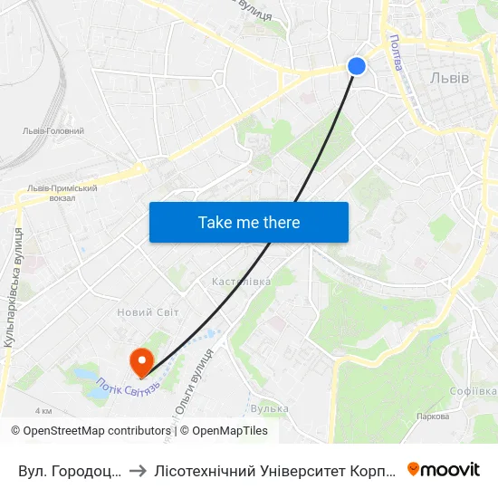 Вул. Городоцька to Лісотехнічний Університет Корпус № 1 map