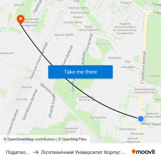 Податкова to Лісотехнічний Університет Корпус № 1 map