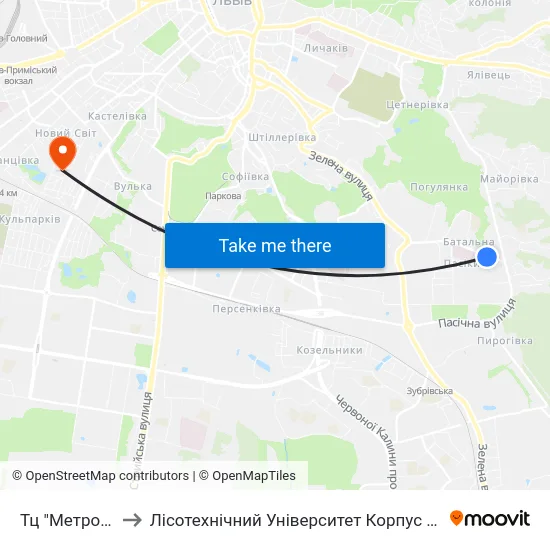 Тц "Метро-2" to Лісотехнічний Університет Корпус № 1 map