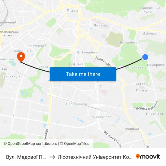 Вул. Медової Печери to Лісотехнічний Університет Корпус № 1 map