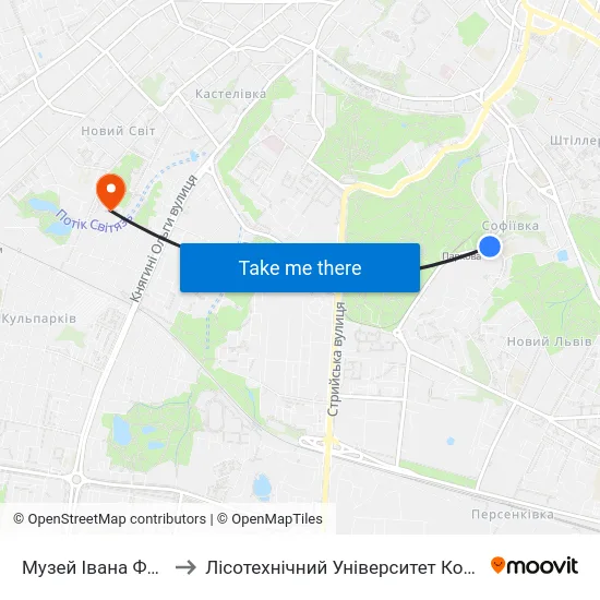 Музей Івана Франка to Лісотехнічний Університет Корпус № 1 map