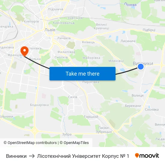 Винники to Лісотехнічний Університет Корпус № 1 map