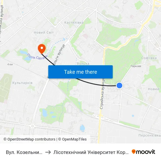 Вул. Козельницька to Лісотехнічний Університет Корпус № 1 map