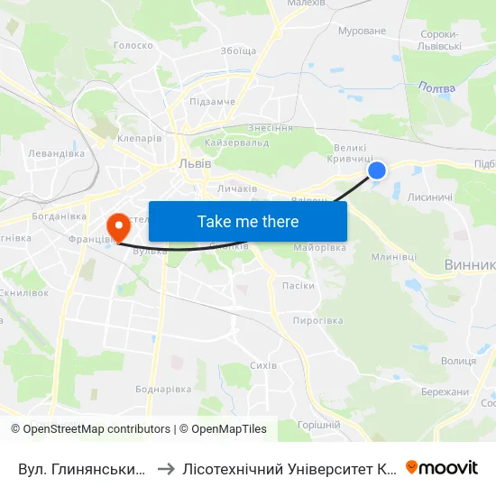 Вул. Глинянський Тракт to Лісотехнічний Університет Корпус № 1 map