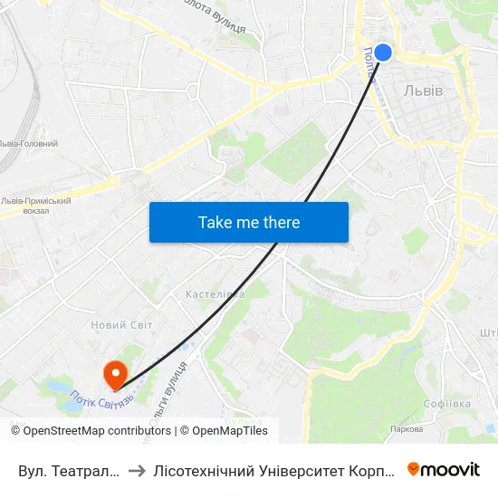 Вул. Театральна to Лісотехнічний Університет Корпус № 1 map