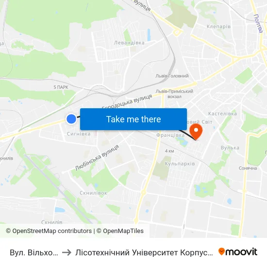 Вул. Вільхова to Лісотехнічний Університет Корпус № 1 map