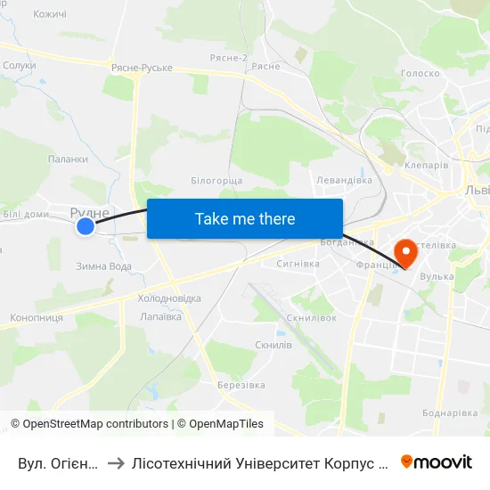 Вул. Огієнка to Лісотехнічний Університет Корпус № 1 map