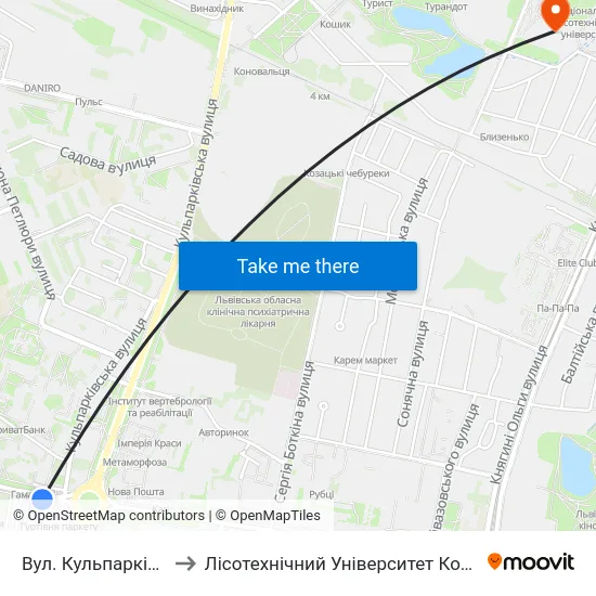 Вул. Кульпарківська to Лісотехнічний Університет Корпус № 1 map