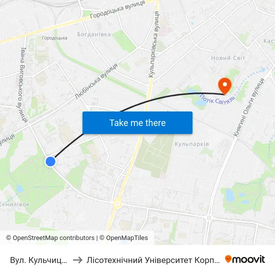 Вул. Кульчицької to Лісотехнічний Університет Корпус № 1 map