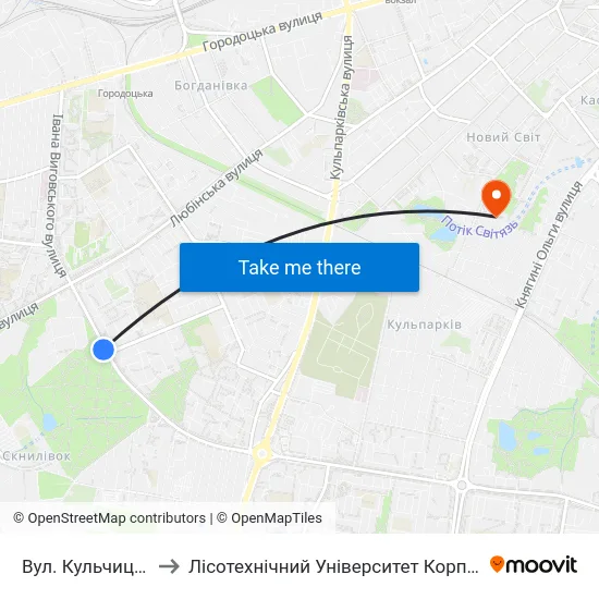 Вул. Кульчицької to Лісотехнічний Університет Корпус № 1 map