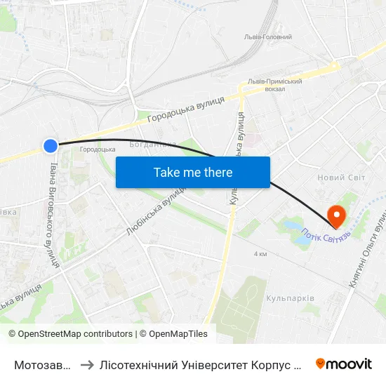 Мотозавод to Лісотехнічний Університет Корпус № 1 map