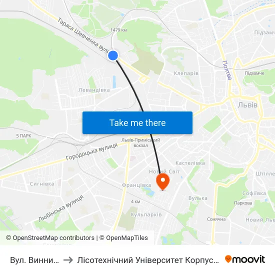 Вул. Винниця to Лісотехнічний Університет Корпус № 1 map