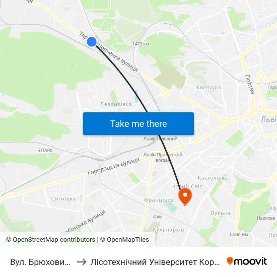 Вул. Брюховицька to Лісотехнічний Університет Корпус № 1 map