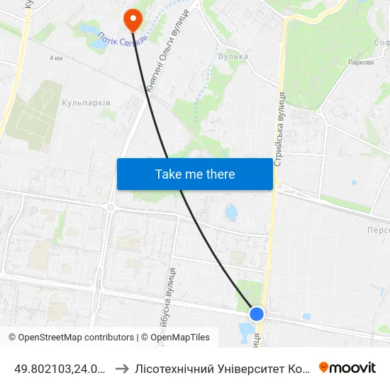 49.802103,24.017357 to Лісотехнічний Університет Корпус № 1 map