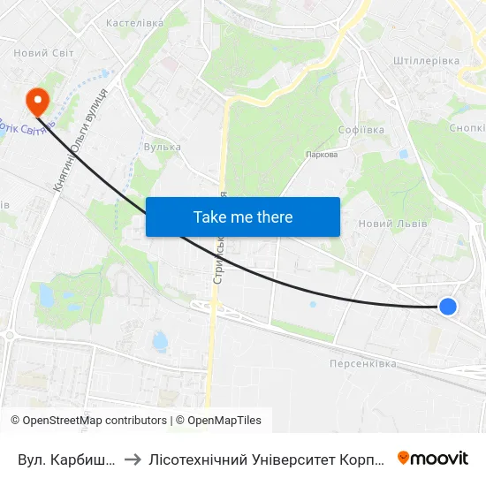 Вул. Карбишева to Лісотехнічний Університет Корпус № 1 map
