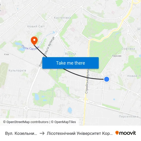 Вул. Козельницька to Лісотехнічний Університет Корпус № 1 map