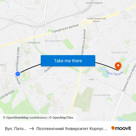 Вул. Патона to Лісотехнічний Університет Корпус № 1 map