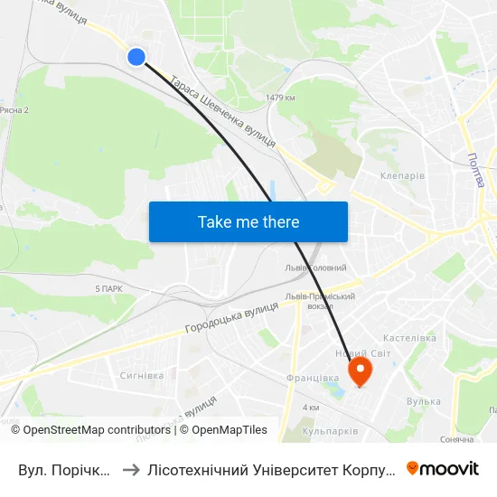 Вул. Порічкова to Лісотехнічний Університет Корпус № 1 map