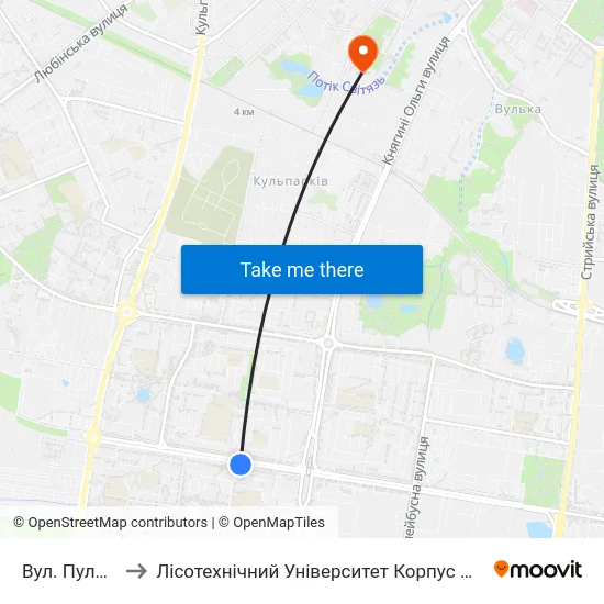 Вул. Пулюя to Лісотехнічний Університет Корпус № 1 map