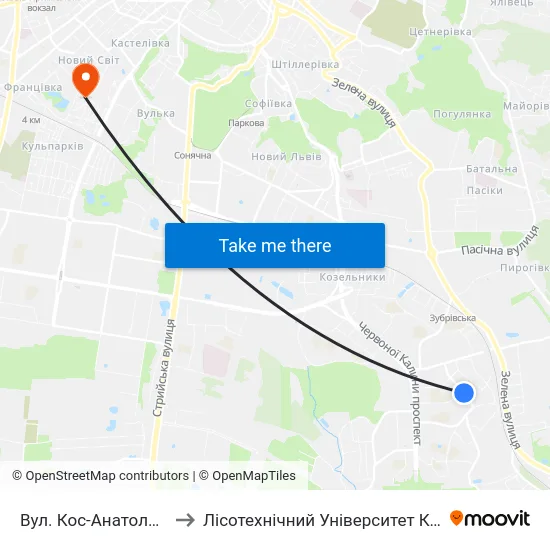 Вул. Кос-Анатольського to Лісотехнічний Університет Корпус № 1 map