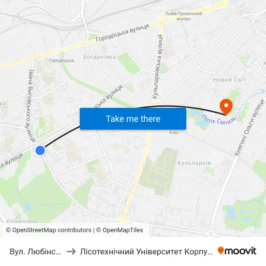 Вул. Любінська to Лісотехнічний Університет Корпус № 1 map