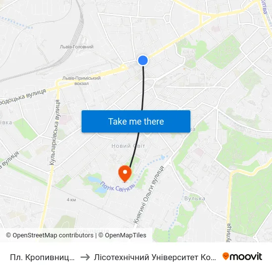 Пл. Кропивницького to Лісотехнічний Університет Корпус № 1 map