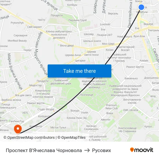 Проспект В’Ячеслава Чорновола to Русових map