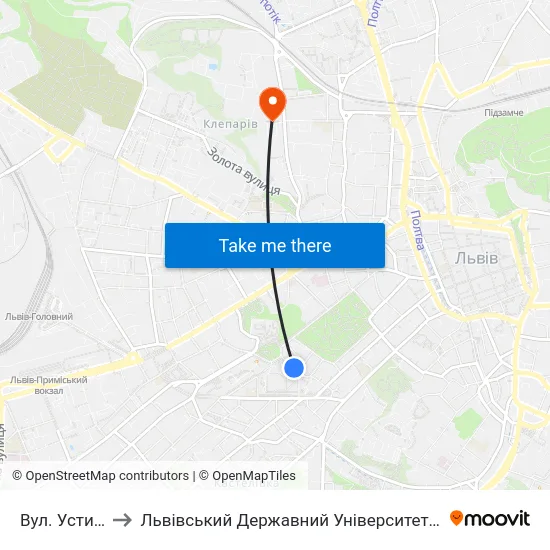 Вул. Устияновича to Львівський Державний Університет Безпеки Життєдіяльності map