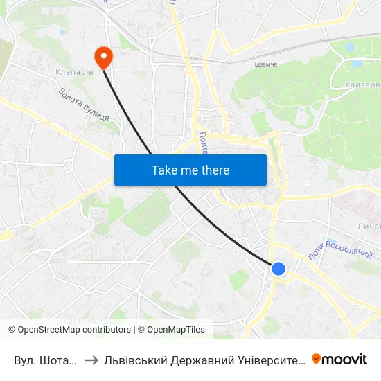 Вул. Шота Руставелі to Львівський Державний Університет Безпеки Життєдіяльності map