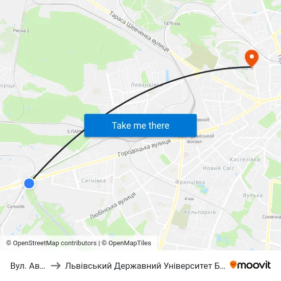 Вул. Авіаційна to Львівський Державний Університет Безпеки Життєдіяльності map