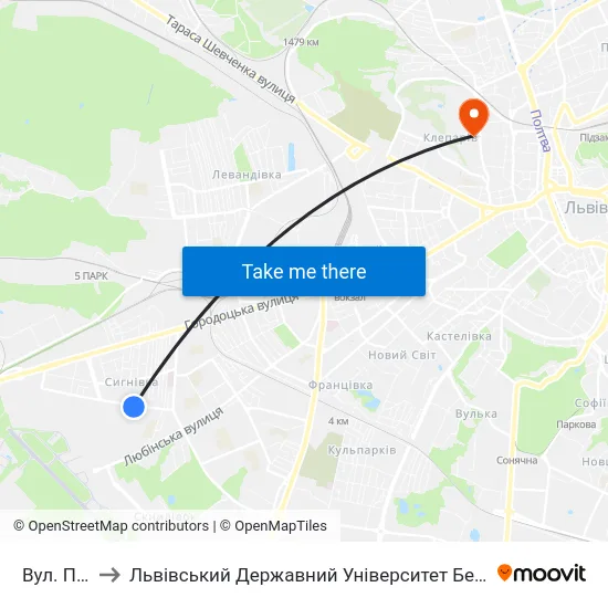Вул. Патона to Львівський Державний Університет Безпеки Життєдіяльності map