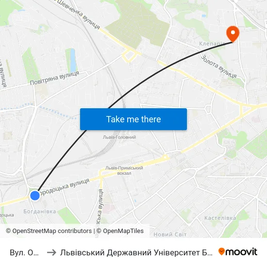 Вул. Окружна to Львівський Державний Університет Безпеки Життєдіяльності map