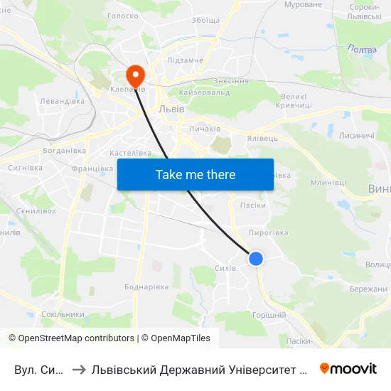 Вул. Сихівська to Львівський Державний Університет Безпеки Життєдіяльності map