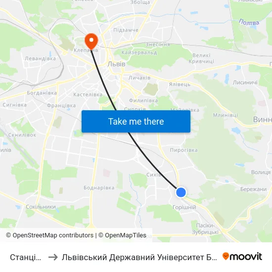 Станція Сихів to Львівський Державний Університет Безпеки Життєдіяльності map