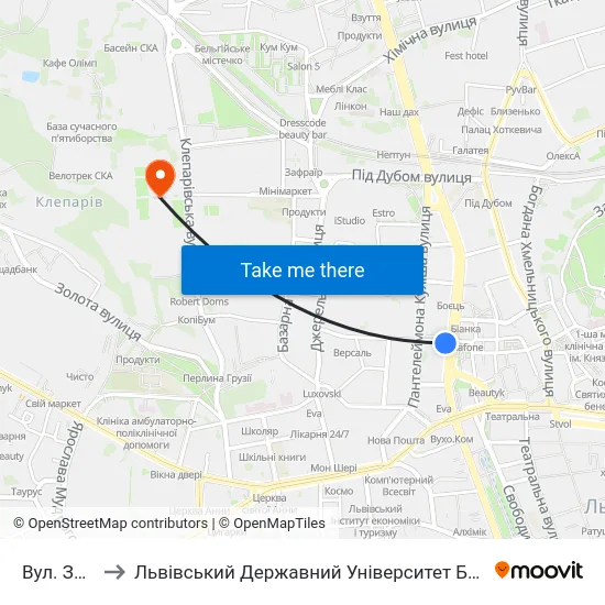 Вул. Зернова to Львівський Державний Університет Безпеки Життєдіяльності map