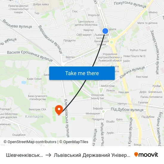 Шевченківська Адміністрація to Львівський Державний Університет Безпеки Життєдіяльності map