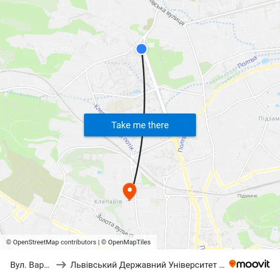 Вул. Варшавська to Львівський Державний Університет Безпеки Життєдіяльності map