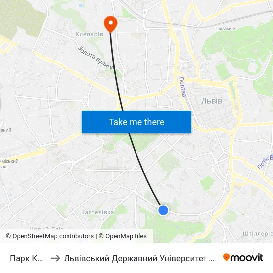 Парк Культури to Львівський Державний Університет Безпеки Життєдіяльності map