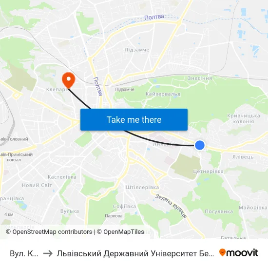 Вул. Котика to Львівський Державний Університет Безпеки Життєдіяльності map
