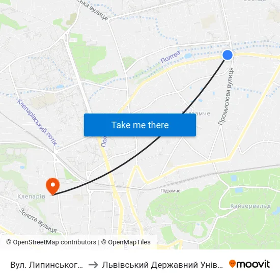 Вул. Липинського - Вул. Миколайчука to Львівський Державний Університет Безпеки Життєдіяльності map
