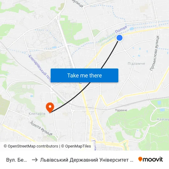 Вул. Бетховена to Львівський Державний Університет Безпеки Життєдіяльності map