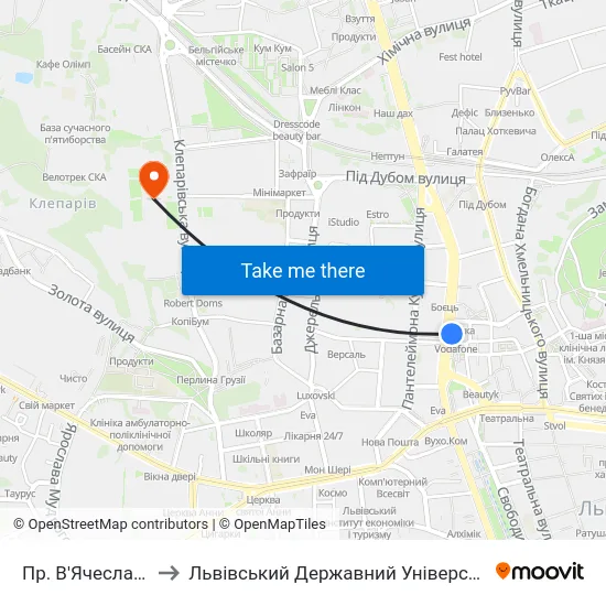 Пр. В'Ячеслава Чорновола to Львівський Державний Університет Безпеки Життєдіяльності map