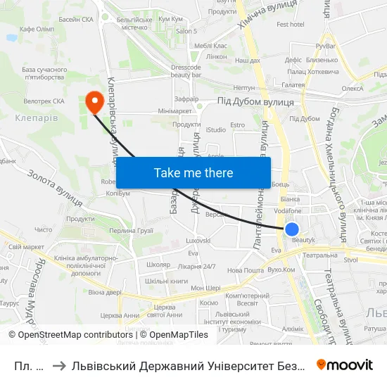 Пл. Різні to Львівський Державний Університет Безпеки Життєдіяльності map