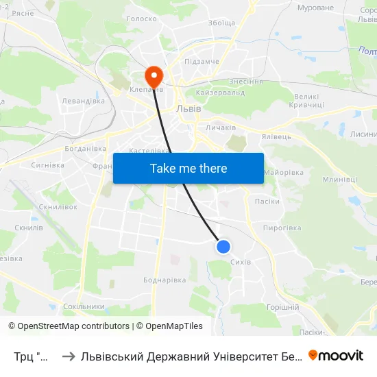 Трц "Шувар" to Львівський Державний Університет Безпеки Життєдіяльності map