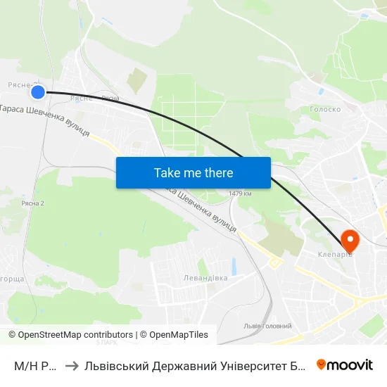М/Н Рясне-2 to Львівський Державний Університет Безпеки Життєдіяльності map