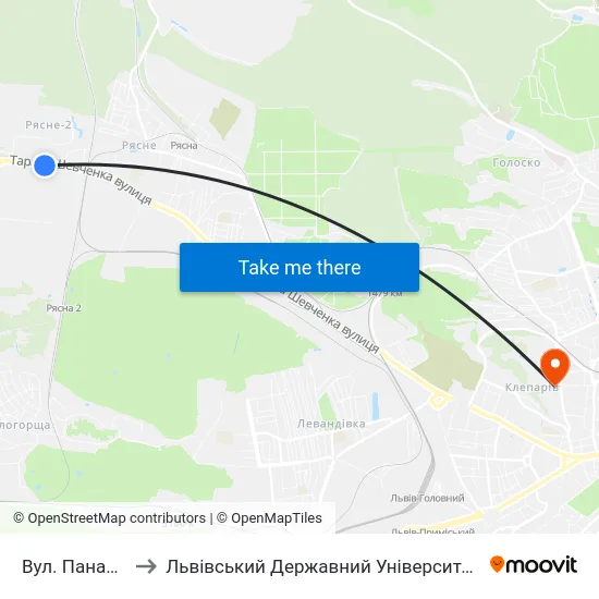 Вул. Панаса Сотника to Львівський Державний Університет Безпеки Життєдіяльності map