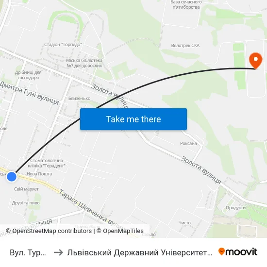 Вул. Турянського to Львівський Державний Університет Безпеки Життєдіяльності map